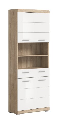 Hochschrank >Lambada< in Eiche Sonoma Dekor / Weiß hochglanz - 74x191x31 (BxHxT)