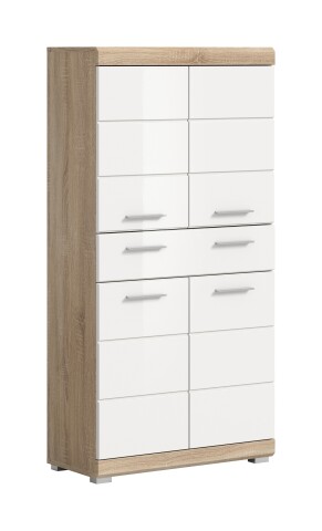 Midischrank >Lambada< in Eiche Sonoma Dekor / Weiß hochglanz - 74x141x31 (BxHxT)
