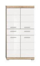 Midischrank >Lambada< in Eiche Sonoma Dekor / Weiß hochglanz - 74x141x31 (BxHxT)