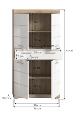Midischrank >Lambada< in Eiche Sonoma Dekor / Weiß hochglanz - 74x141x31 (BxHxT)