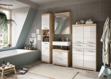 Midischrank >Lambada< in Eiche Sonoma Dekor / Weiß hochglanz - 74x141x31 (BxHxT)
