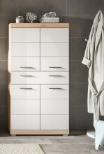 Midischrank >Lambada< in Eiche Sonoma Dekor / Weiß hochglanz - 74x141x31 (BxHxT)