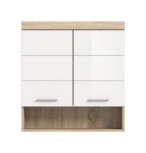 Hängeschrank >Lambada< in Eiche Sonoma Dekor / Weiß hochglanz - 74x79x24 (BxHxT)