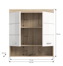 Hängeschrank >Lambada< in Eiche Sonoma Dekor / Weiß hochglanz - 74x79x24 (BxHxT)