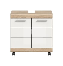 Waschbeckenunterschrank >Lambada< in Eiche Dekor / Weiß - 60x60x34cm (BxHxT)