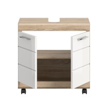 Waschbeckenunterschrank >Lambada< in Eiche Dekor / Weiß - 60x60x34cm (BxHxT)