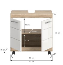 Waschbeckenunterschrank >Lambada< in Eiche Dekor / Weiß - 60x60x34cm (BxHxT)