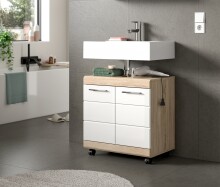 Waschbeckenunterschrank >Lambada< in Eiche Dekor / Weiß - 60x60x34cm (BxHxT)