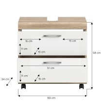 Waschbeckenunterschrank >Lambada< in Eiche Dekor / Weiß - 60x60x34cm (BxHxT)