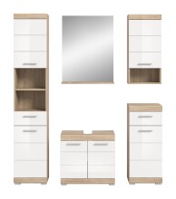 Badezimmer-Set >Lambada< in Eiche Dekor / Weiß hochglanz - 164x191x34cm (BxHxT)