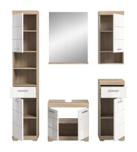 Badezimmer-Set >Lambada< in Eiche Dekor / Weiß hochglanz - 164x191x34cm (BxHxT)