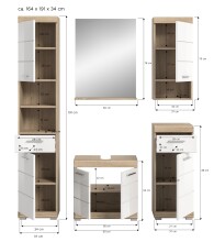 Badezimmer-Set >Lambada< in Eiche Dekor / Weiß hochglanz - 164x191x34cm (BxHxT)