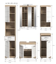 Badezimmer-Set >Lambada< in Eiche Dekor / Weiß  - 164x191x34cm (BxHxT)