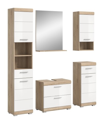Badezimmer-Set >Lambada< in Eiche Dekor / Weiß  - 164x191x34cm (BxHxT)