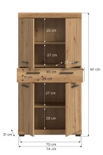 Midischrank >Scout< in Artisan Eiche Nachbildung - 74x141x31cm (BxHxT)