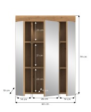 Badezimmerspiegelschrank >Scout< in Eiche Dekor / Spiegel - 60x79x18cm (BxHxT)