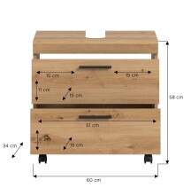 Waschbeckenunterschrank >Scout< in Artisan Eiche Nachbildung - 60x60x34 (BxHxT)