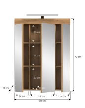 Badezimmerspiegelschrank >Scout< in Eiche Dekor / Spiegel - 60x79x18cm (BxHxT)