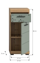 Hochschrank >Scout< in Artisan Eiche Nachbildung/Salbei - 37x88x31cm (BxHxT)
