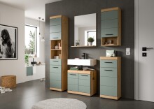 Hochschrank >Scout< in Artisan Eiche Nachbildung/Salbei - 37x88x31cm (BxHxT)