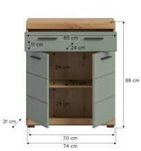 Hochschrank >Scout< in Artisan Eiche Nachbildung/Salbei - 74x88x31cm (BxHxT)