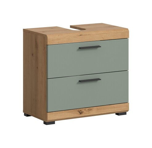 Waschbeckenunterschrank >Scout< in Eiche Dekor / Salbei - 60x56x34cm (BxHxT)