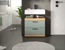 Waschbeckenunterschrank >Scout< in Eiche Dekor / Salbei - 60x56x34cm (BxHxT)