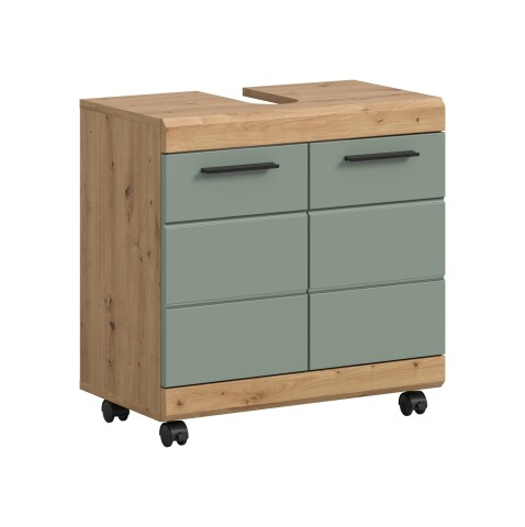 Waschbeckenunterschrank >Scout< in Eiche Dekor / Salbei - 60x60x34cm (BxHxT)