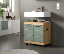 Waschbeckenunterschrank >Scout< in Eiche Dekor / Salbei - 60x60x34cm (BxHxT)