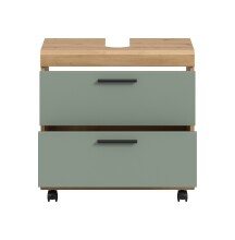 Waschbeckenunterschrank >Scout< in Eiche Dekor / Salbei - 60x60x34cm (BxHxT)