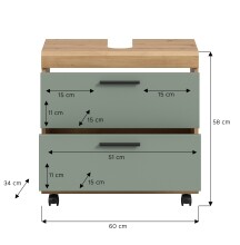 Waschbeckenunterschrank >Scout< in Eiche Dekor / Salbei - 60x60x34cm (BxHxT)