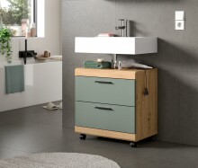 Waschbeckenunterschrank >Scout< in Eiche Dekor / Salbei - 60x60x34cm (BxHxT)