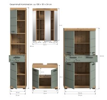 Badezimmer-Set >Scout< in Artisan Eiche Nachbildung/Salbei - 186x191x34 (BxHxT)