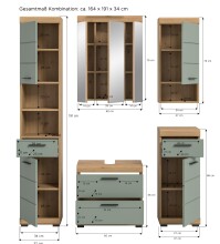 Badezimmer-Set >Scout< in Artisan Eiche Nachbildung/Salbei - 164x191x34 (BxHxT)