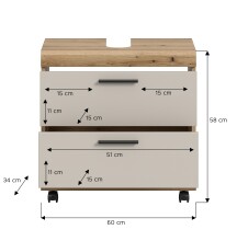 Waschbeckenunterschrank >Scout< in Evoke Oak Dekor / Kaschmir - 60x60x34 (BxHxT)