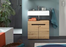 Waschbeckenunterschrank >Canu< in Basalt /Artisan Eiche Dekor - 63x55x34 (BxHxT)