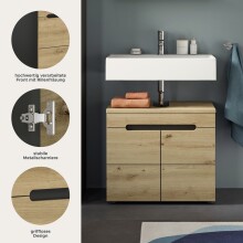 Waschbeckenunterschrank >Canu< in Basalt /Artisan Eiche Dekor - 63x55x34 (BxHxT)