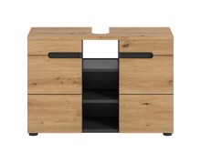 Waschbeckenunterschrank >Canu< in Basalt /Artisan Eiche Dekor - 80x55x34 (BxHxT)