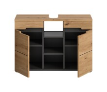 Waschbeckenunterschrank >Canu< in Basalt /Artisan Eiche Dekor - 80x55x34 (BxHxT)