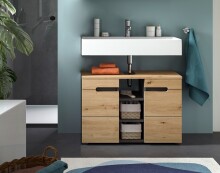 Waschbeckenunterschrank >Canu< in Basalt /Artisan Eiche Dekor - 80x55x34 (BxHxT)