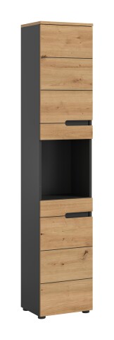 Hochschrank >Canu< in Basalt grau/Artisan Eiche Nachbildung - 38x193x34 (BxHxT)