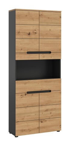 Hochschrank >Canu< in Basalt grau/Artisan Eiche Nachbildung - 76x193x34 (BxHxT)