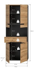 Hochschrank >Canu< in Basalt grau/Artisan Eiche Nachbildung - 76x193x34 (BxHxT)