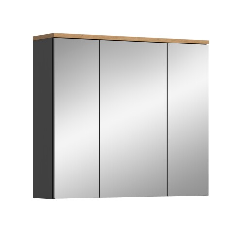 Badezimmerspiegelschrank >Canu< Basalt, Spiegel, Eiche Dekor - 80x73x21 (BxHxT)