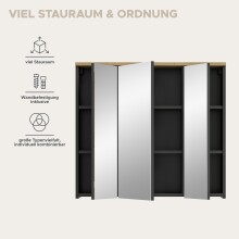 Badezimmerspiegelschrank >Canu< Basalt, Spiegel, Eiche Dekor - 80x73x21 (BxHxT)