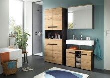 Badezimmerspiegelschrank >Canu< Basalt, Spiegel, Eiche Dekor - 80x73x21 (BxHxT)