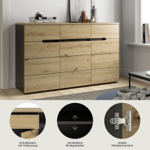 Kommode >Canu< in Basalt grau/Artisan Eiche Nachbildung - 130x81x41cm (BxHxT)