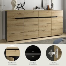 Kommode >Canu< in Basalt grau/Artisan Eiche Nachbildung - 173x81x41cm (BxHxT)