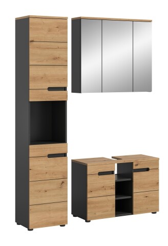 Badezimmer-Set >Canu< in Basalt grau/Artisan Eiche Dekor - 133x193x34cm (BxHxT)