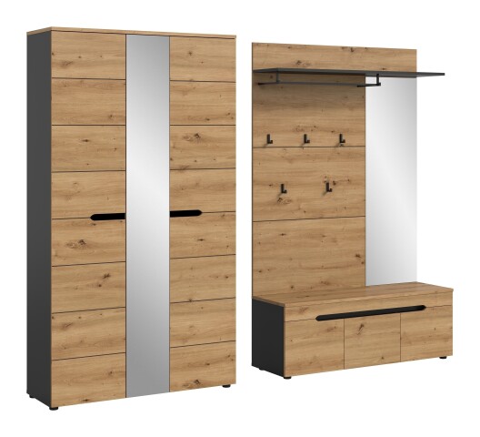 Garderoben-Set >Canu< in Basalt grau/Artisan Eiche Dekor - 240x190x37cm (BxHxT)